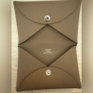 Hermes Calvi Cardholder in Etoupe